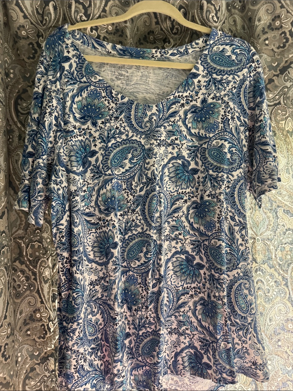 J. Jill Blue Paisley Short Sleeve Tee